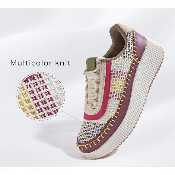 Lucky Step Women's Wine Platform Sneakers Rhinestone Fashion Chunky Shoes - Picture 3 of 9